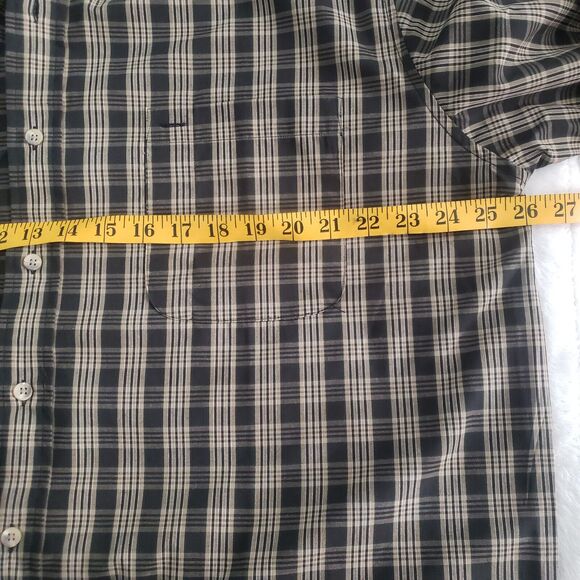 Sutter & Grant Button Down Shirt Men's Large Tall Plaid Black Tan Poly Cotton - Picture 7 of 8